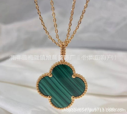 New Product 2024 Four-Leaf Clover Sweater Chain 18K Rose Gold Carnelian White Mother-Of-Pearl Pendant Clavicle Chain Couple Gift