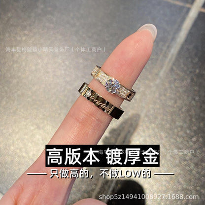 Seiko Version of the Card Starry Sky Ring Diamond Model Women's Thick Plated 18K Gold Xiaohongshu Fashion Couple Ring Factory Wholesale
