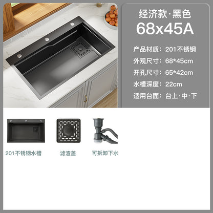 Nano Gun Grey Sink Large Single Sink Kitchen 304 Stainless Steel Handmade Vegetable Washing Sink Sink Household