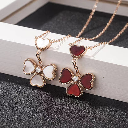 High Version V Gold Four-leaf Clover Necklace V Classic White Fritillaria Earrings Electroplated Thick Gold All-match Simple Fashion Beautiful OL