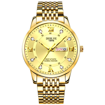 Men's solid band Double calendar Chinese and English luminous waterproof fashion fashion watch non-mechanical scanning needle watch