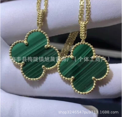 New Product 2024 Four-Leaf Clover Sweater Chain 18K Rose Gold Carnelian White Mother-Of-Pearl Pendant Clavicle Chain Couple Gift