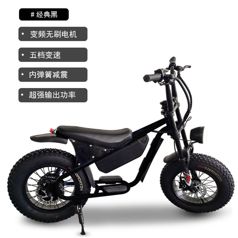 16inch Retro Wide Tire Electric Bicycle Snow Off-Road Beach Lithium Battery Moped Cross-Border Foreign Trade Manufacturer Wholesale