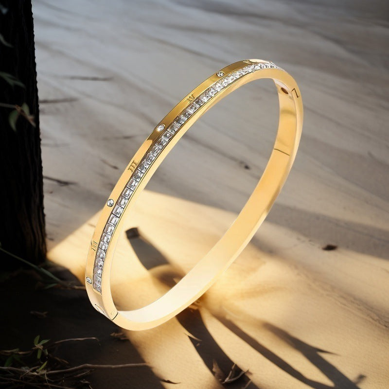 Cross-border Stainless Steel Bracelet Women's High-grade Electroplated Circle Bracelet Diamond Light Luxury Titanium Steel Fashion Jewelry