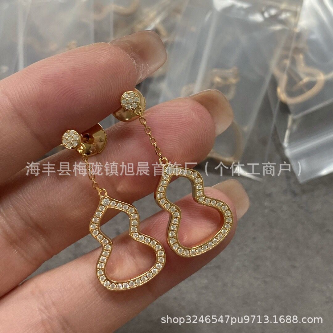 Kirin Gourd Earrings Ins Trendy 18k Rose Plated Gold Earrings Long Earrings Red Agate Earrings Medium Light Luxury