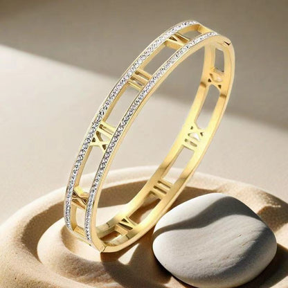 Cross-border Stainless Steel Bracelet Women's High-grade Electroplated Circle Bracelet Diamond Light Luxury Titanium Steel Fashion Jewelry