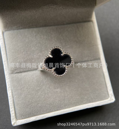 High Version V Gold Classic Four-Leaf Clover Ring, Personalized and Simple, Japanese and Korean Fashion Elegant, Full Diamond Ring Bracelet Wholesale