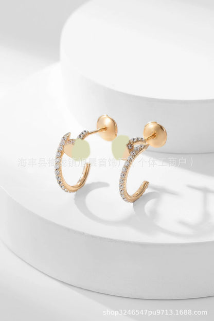 2025 Summer New Trendy Ins European and American Personalized Card Home Nail Full Diamond Earrings High Version Manufacturer Wholesale