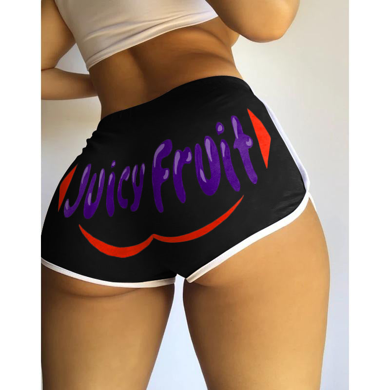 S390076 Amazon Hot Selling European and American Clothing Sexy Tight Shorts Letter Printed Popular Shorts Yoga Pants