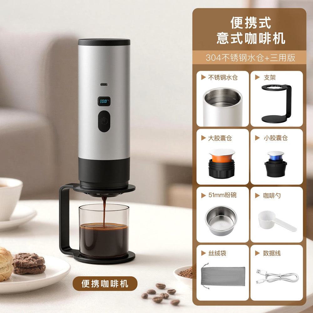 Cross-border portable capsule coffee machine automatic wireless heating small household outdoor portable coffee machine wholesale