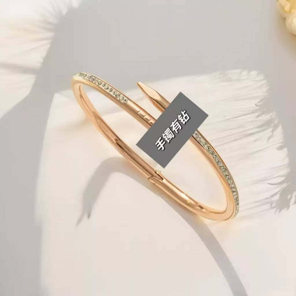 Cross-border Stainless Steel Bracelet Women's High-grade Electroplated Circle Bracelet Diamond Light Luxury Titanium Steel Fashion Jewelry