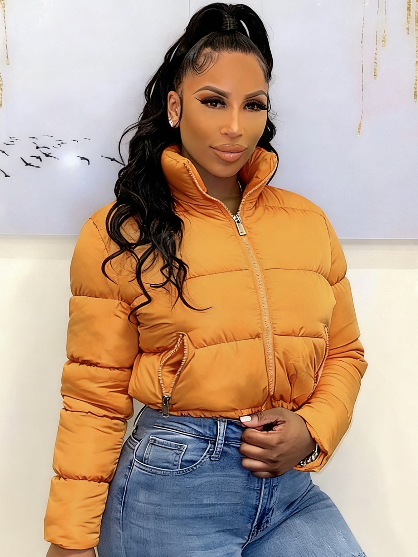 Ss390904 Cross-Border Export Women's Winter New Style Stand-Up Collar Long-Sleeved Cotton Jacket Short Jacket Zipper Warm and Casual