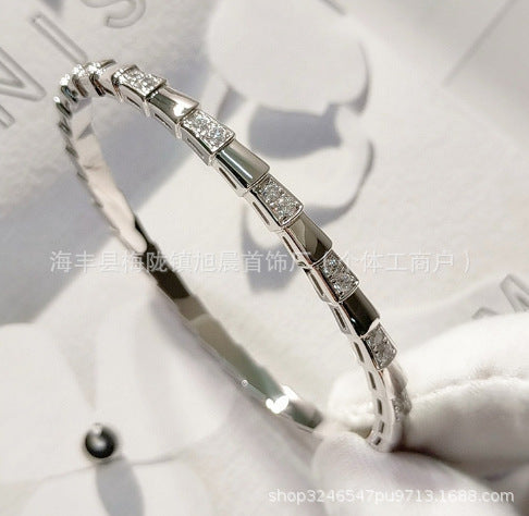 Cross-Border High-End Snake-Shaped Bracelet with Diamonds in Peacock Green, Light Luxury Niche Fine Craftsmanship Bracelet Jewelry for Women, One Piece Dropshipping