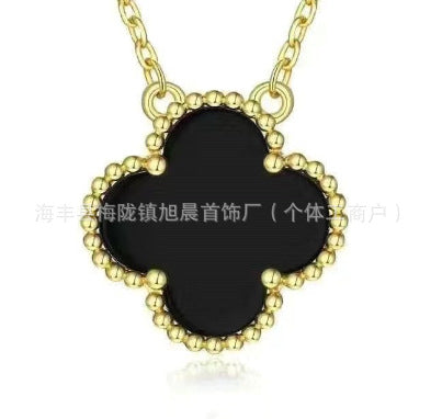Latest Product 2025 Fanjia Four-Leaf Necklace 15mm Carnelian White Mother-Of-Pearl Pendant Clavicle Chain Couple Gift Fashion