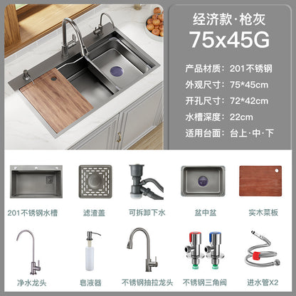 Kitchen 304 Stainless Steel Sink Black Nano Vegetable Basin Large Single Sink Vegetable Sink Sink Thickened Sink