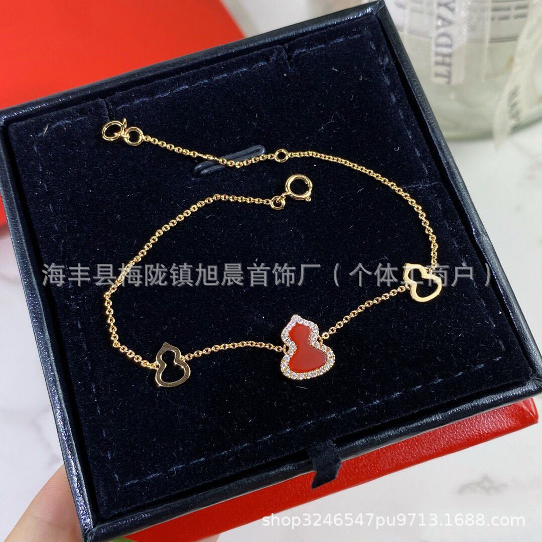Kirin Gourd Bracelet Fashion Plated 18k Rose Gold Red Agate Jewelry Diamond Bracelet Niche Light Luxury Vintage Women