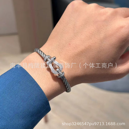 New Trendy Ins Black Samurai Black Couple's Year Horseshoe Buckle Steel Rope Bracelet Bracelet Men's Bracelet