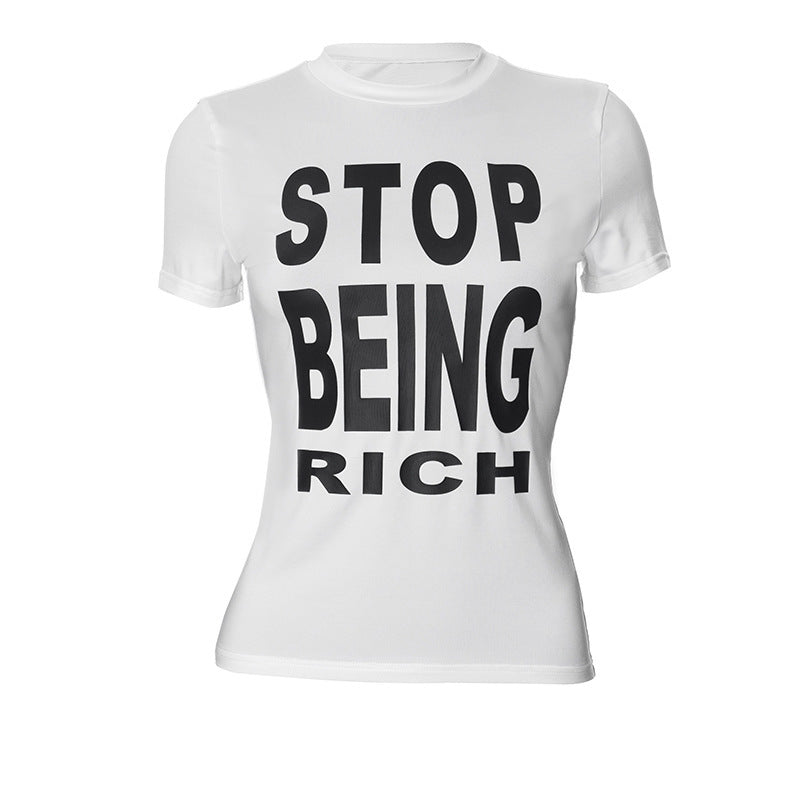 K24TP152 European and American Y2K style women's summer new fashion letter printing round neck short sleeve hot girl T-shirt top