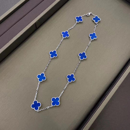 Four Seasons Ten Flower Necklace Female 9 Sterling Silver Four-Leaf Clover Necklace Light Luxury Fashion Temperament All-Match Gift for Girlfriend.