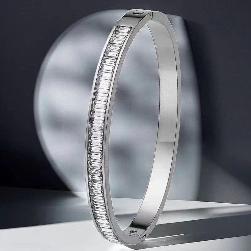 Cross-border Stainless Steel Bracelet Women's High-grade Electroplated Circle Bracelet Diamond Light Luxury Titanium Steel Fashion Jewelry