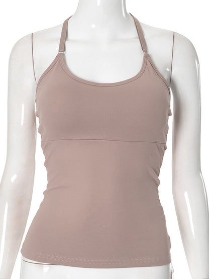 Ztp1391 European and American Women's Clothing Autumn Amazon New Solid Color Sexy Back Lace Stitching Chest Pad Vest Top