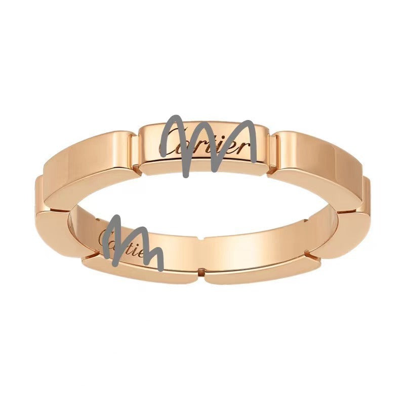 Seiko Edition Card Classic Ring Cnc Thick Gold Plated Signature Multi-Section Diamond Couple Ring Xiaohongshu Factory Wholesale