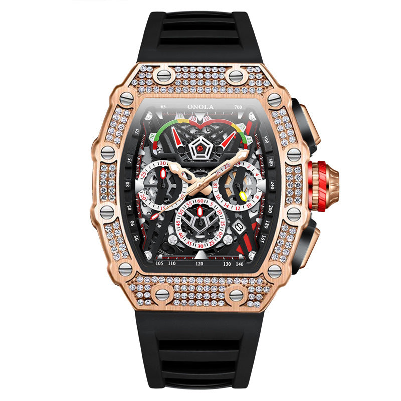Cross-border new style ONOLA diamond multi-functional fashion waterproof quartz men's watch silicone with watch
