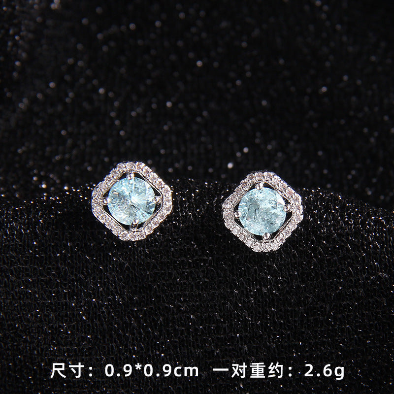 Set of Zircon Cross-Border Aliexpress Crystal Square Diamond Full Diamond Perfume Bottle Necklace Women's Jewelry Earrings Hot Selling Earrings