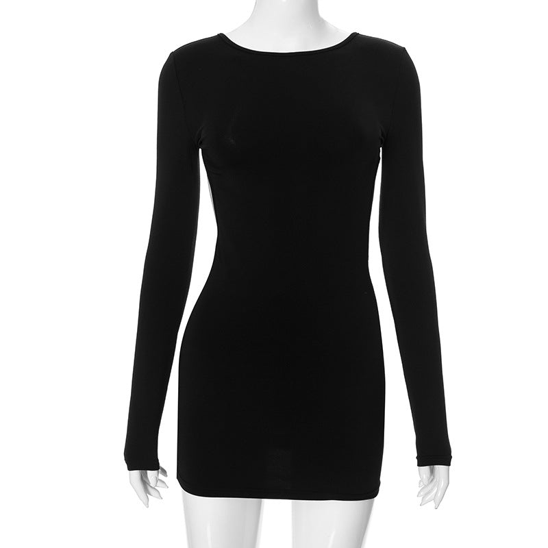 K24DS345 European and American style cross-border women's clothing summer new fashion solid color round neck backless slim hip dress