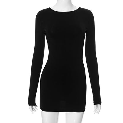 K24DS345 European and American style cross-border women's clothing summer new fashion solid color round neck backless slim hip dress