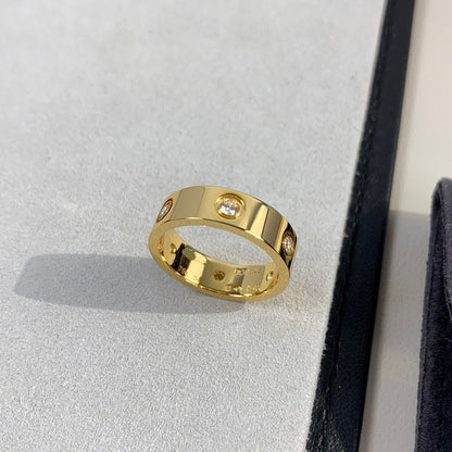 High version thick plated 18K mi gold LOVE wide version no drill three diamond ring fashion personality ring factory outlet