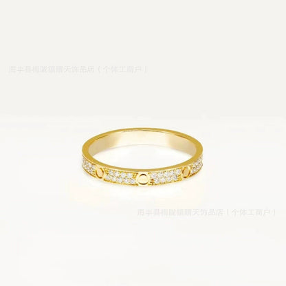 High-End Baby's Breath Ring Plated with 18K Thick Gold Couple Ring Mini Diamond-Set Two-Row Three-Row Diamond Manufacturer Wholesale