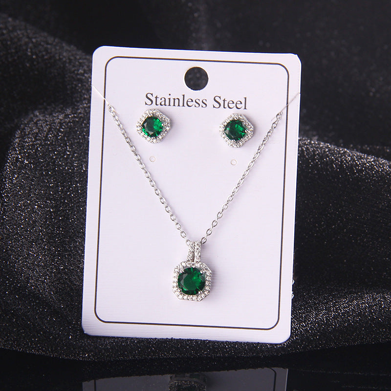 Set of Zircon Cross-Border Aliexpress Crystal Square Diamond Full Diamond Perfume Bottle Necklace Women's Jewelry Earrings Hot Selling Earrings