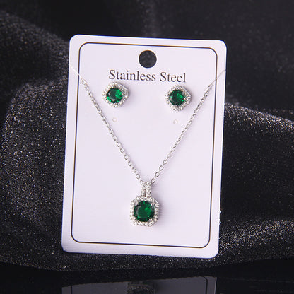 Set of Zircon Cross-Border Aliexpress Crystal Square Diamond Full Diamond Perfume Bottle Necklace Women's Jewelry Earrings Hot Selling Earrings