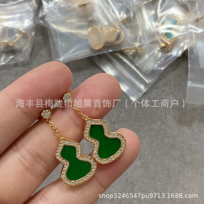 Kirin Gourd Earrings Ins Trendy 18k Rose Plated Gold Earrings Long Earrings Red Agate Earrings Medium Light Luxury