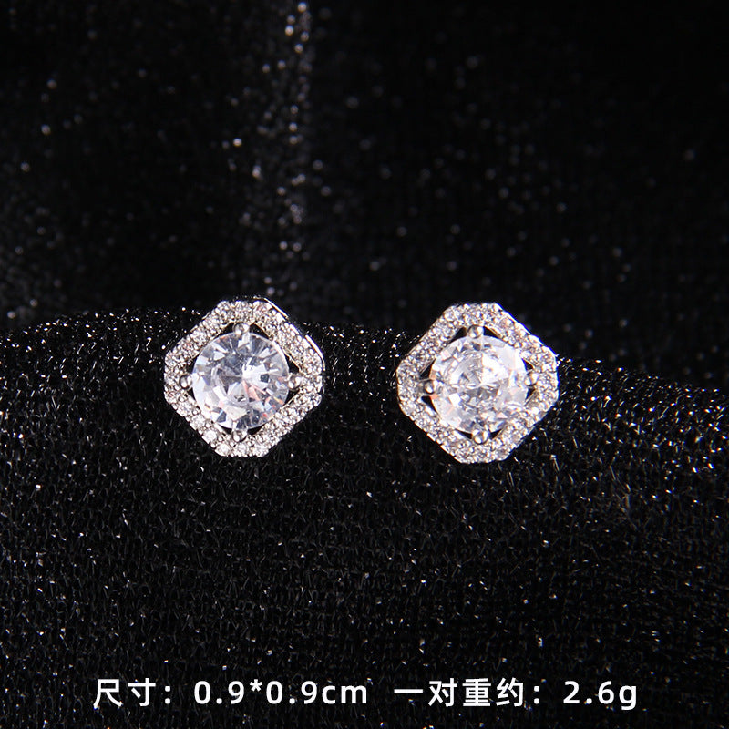 Set of Zircon Cross-Border Aliexpress Crystal Square Diamond Full Diamond Perfume Bottle Necklace Women's Jewelry Earrings Hot Selling Earrings