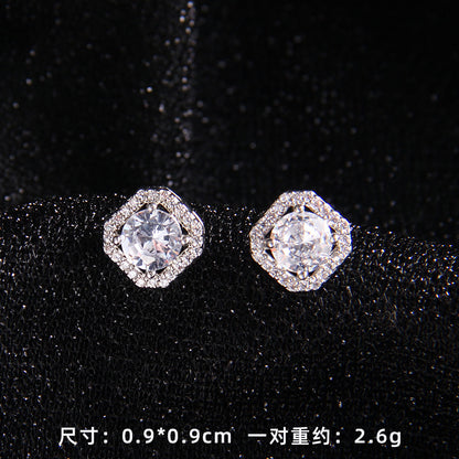 Set of Zircon Cross-Border Aliexpress Crystal Square Diamond Full Diamond Perfume Bottle Necklace Women's Jewelry Earrings Hot Selling Earrings