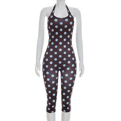 J26jp088 European and American Style Cross-Border Women's Clothing Spring and Summer Halter Strap Backless Polka Dot Hip-Wrapped Stretch Cropped Jumpsuit