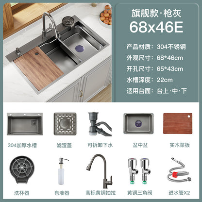 Kitchen 304 Stainless Steel Sink Black Nano Vegetable Basin Large Single Sink Vegetable Sink Sink Thickened Sink