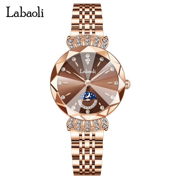 Laboli women's watch live popular Diamond-embedded women's small second plate watch light luxury niche fashion waterproof quartz watch