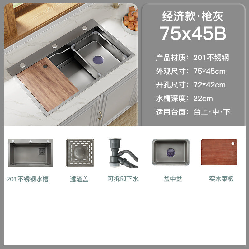 Kitchen 304 Stainless Steel Sink Black Nano Vegetable Basin Large Single Sink Vegetable Sink Sink Thickened Sink
