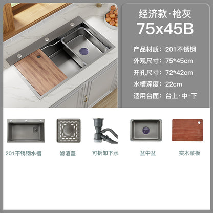 Kitchen 304 Stainless Steel Sink Black Nano Vegetable Basin Large Single Sink Vegetable Sink Sink Thickened Sink