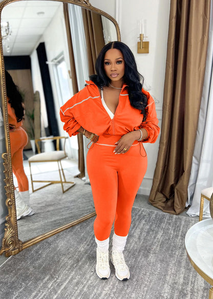 S391525 Fashion Casual Sports Suit Women's Spring and Autumn Solid Color Long Sleeve Zipper Women's Clothing Slimming Two-Piece Suit