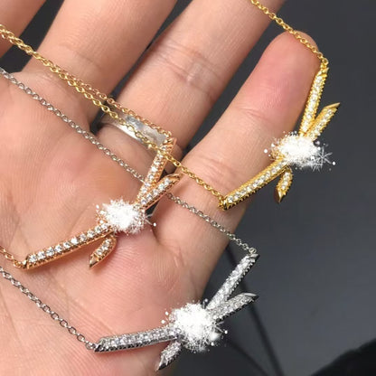 High Version T Knot Knot Necklace with Diamond Half Full Diamond Neck Chain All-match Fashion V Clavicle Chain Jewelry Fashion Beautiful