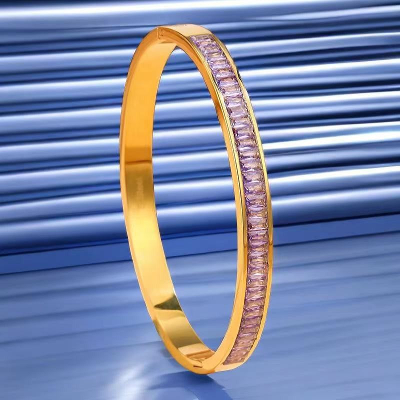 Cross-border Stainless Steel Bracelet Women's High-grade Electroplated Circle Bracelet Diamond Light Luxury Titanium Steel Fashion Jewelry