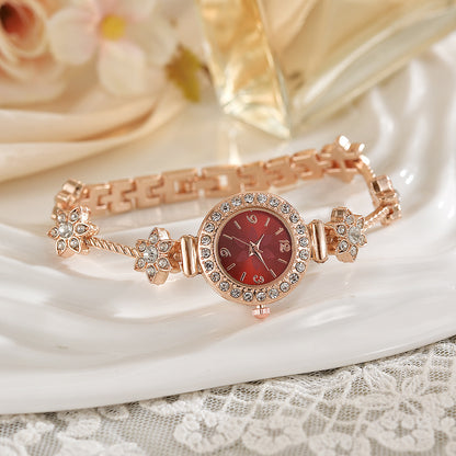 Foreign Trade Internet Celebre New Style Steel Belt Full Diamond Small Round Head Dial Watch Small Small Thin Belt High Color Value Digital Face Bracelet Watch