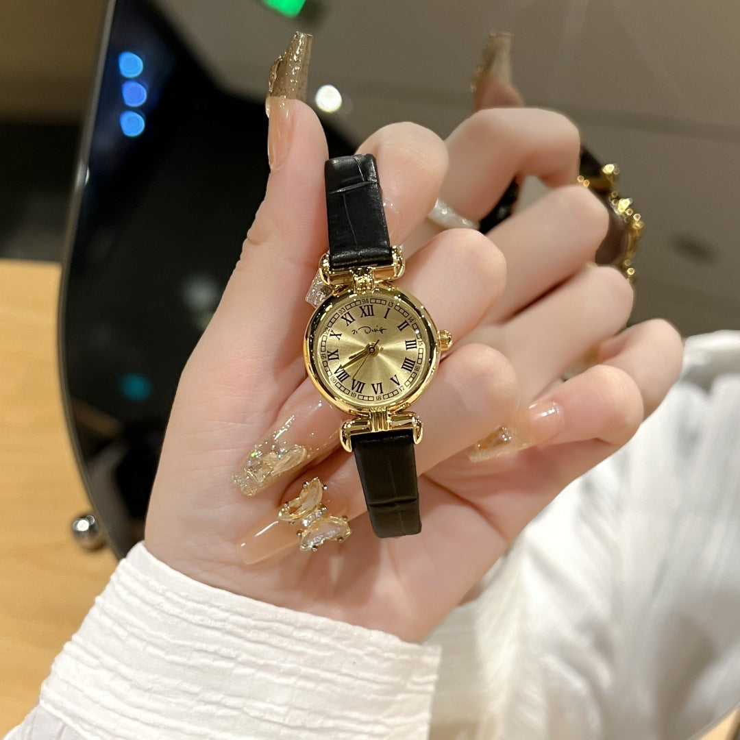 Niche Vintage Women's Watch Simple Casual Belt Exquisite Waterproof Student's Watch French Middle Small Dial Watch for Women