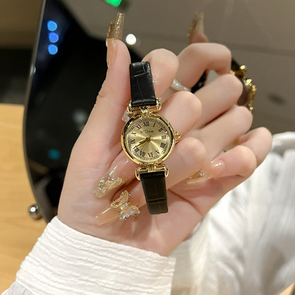 Niche Vintage Women's Watch Simple Casual Belt Exquisite Waterproof Student's Watch French Middle Small Dial Watch for Women