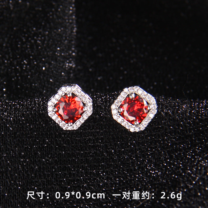 Set of Zircon Cross-Border Aliexpress Crystal Square Diamond Full Diamond Perfume Bottle Necklace Women's Jewelry Earrings Hot Selling Earrings