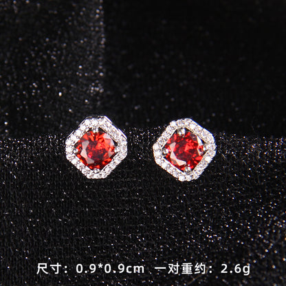 Set of Zircon Cross-Border Aliexpress Crystal Square Diamond Full Diamond Perfume Bottle Necklace Women's Jewelry Earrings Hot Selling Earrings
